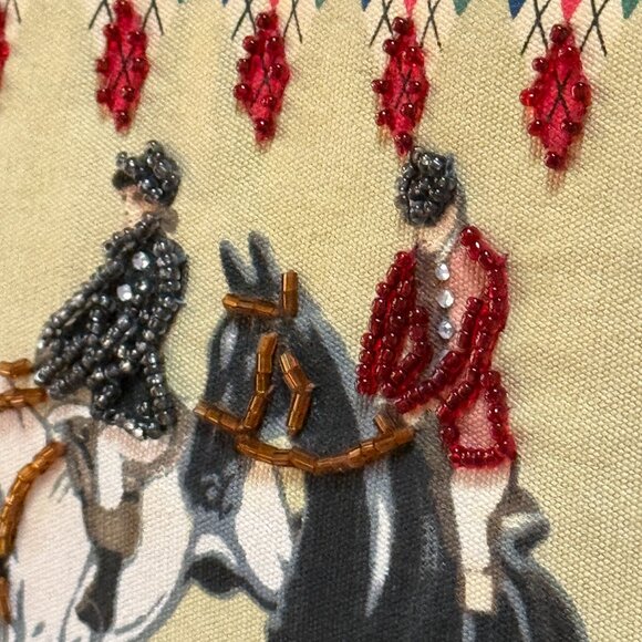 Paradox Vintage Beaded Equestrian Canvas Baguette Bag 90s/Y2K Argyle Purse - Picture 7 of 12